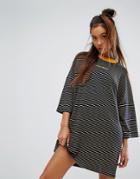 The Ragged Priest Oversized T-shirt Dress In Stripe With Gnarly Embroidery - Black