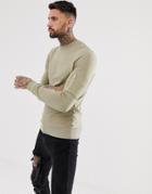 Asos Design Muscle Sweatshirt In Khaki With Ma1 Pocket-green