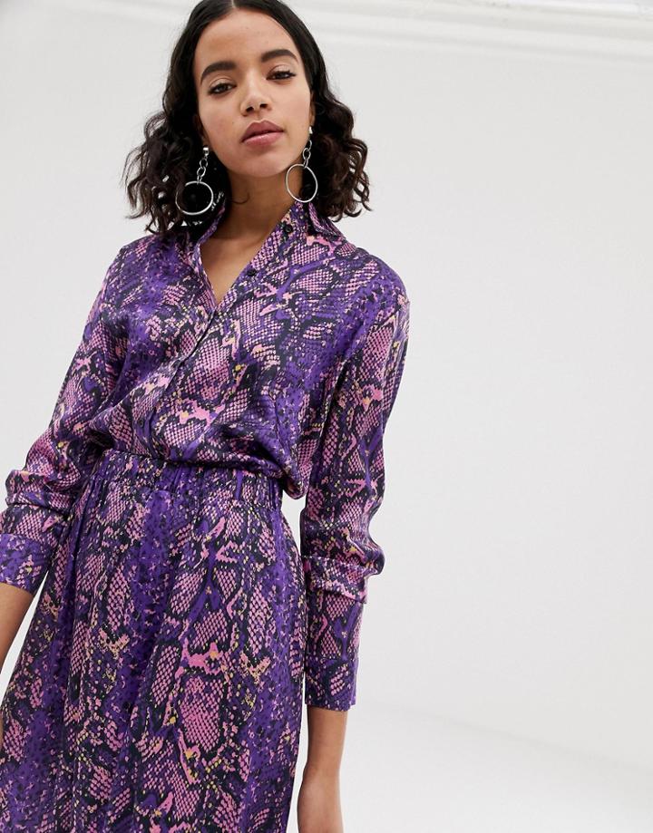 Na-kd Neon Snake Print Blouse In Purple - Purple