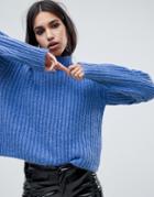 Na-kd Balloon Sleeve Ribbed Sweater In Blue - Blue