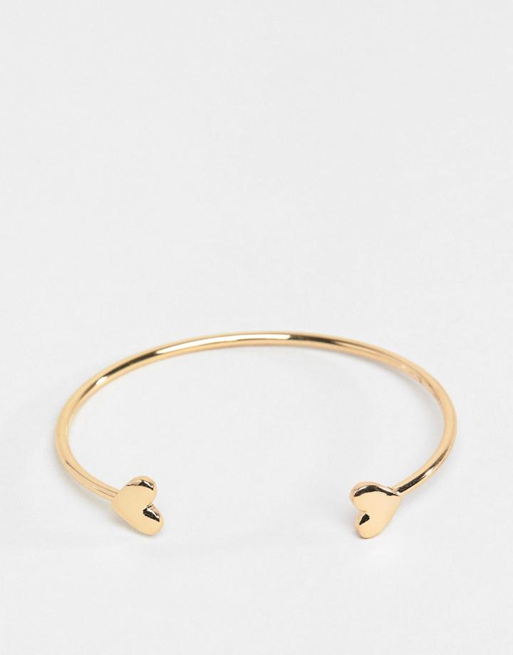 Asos Design Cuff Bracelet With Heart Detail In Gold