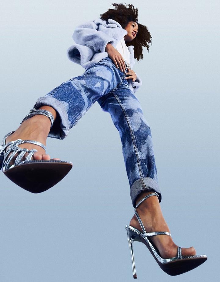 Asos Design Organic Cotton Blend 'slouchy' Mom Jean In Midwash With Paint Splatter-blues