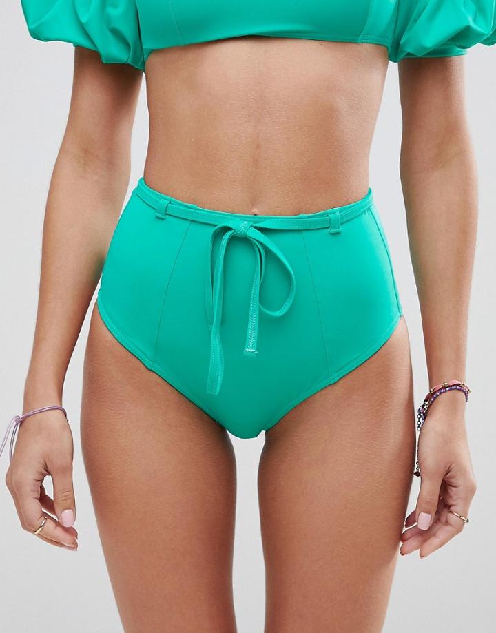 Asos Tie Detail High Waist Bikini Bottom - Green