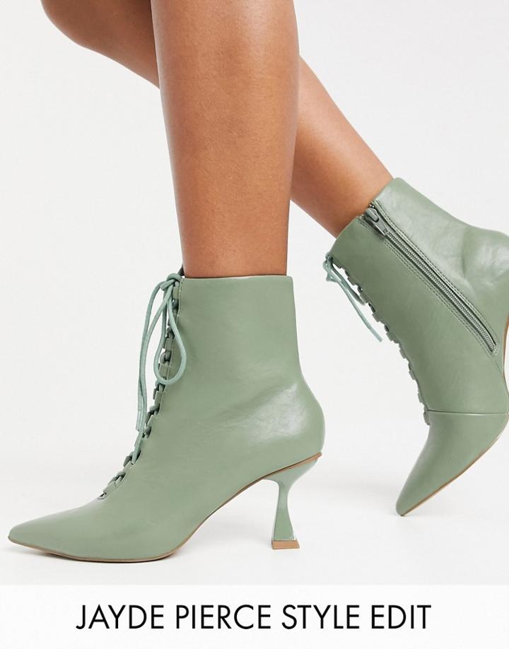 Asos Design Ricky Pointed Toe Lace Up Boots In Sage Green