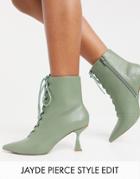 Asos Design Ricky Pointed Toe Lace Up Boots In Sage Green