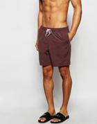 Asos Mid Length Swim Shorts In Burgundy - Burgundy