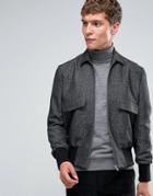 Asos Bomber Jacket With Collar In Tweed - Gray