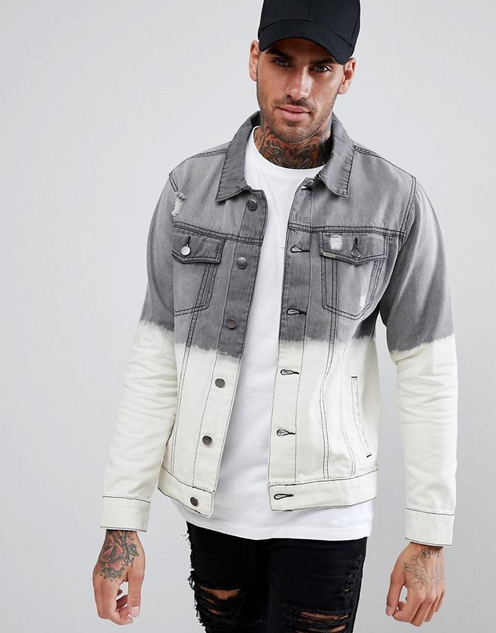 Ascend Denim Dip Dye Denim Jacket With Rips - Blue