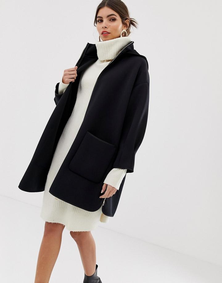 Max & Co Neoprene Hooded Coat - Navy