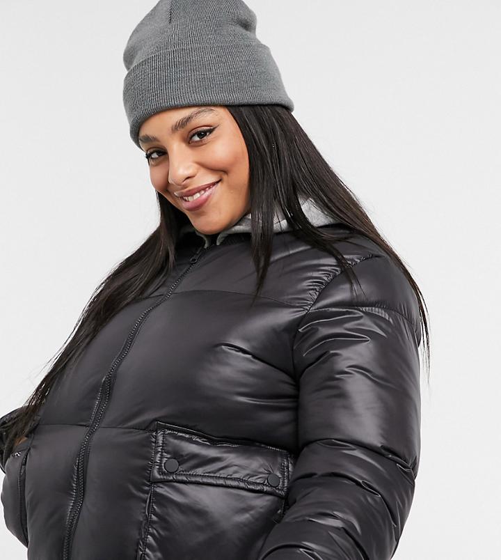 Threadbare Curve Lacy Oversized Padded Jacket-black
