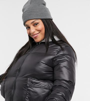 Threadbare Curve Lacy Oversized Padded Jacket-black