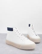 Pull & Bear High Top Sneaker In White With Gum Sole