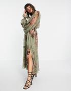 Asos Design High Neck Midi Dress With Channel Detail In Large Scale Floral-multi