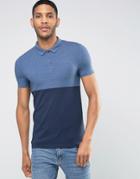 Asos Muscle Half And Half Polo Shirt In Denim Marl/navy - Black