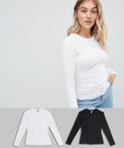 Asos Design Petite Ultimate Top With Long Sleeve And Crew Neck 2 Pack Save-multi