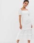 Keepsake Higher Broderie Square Neck Midi Dress - Yellow