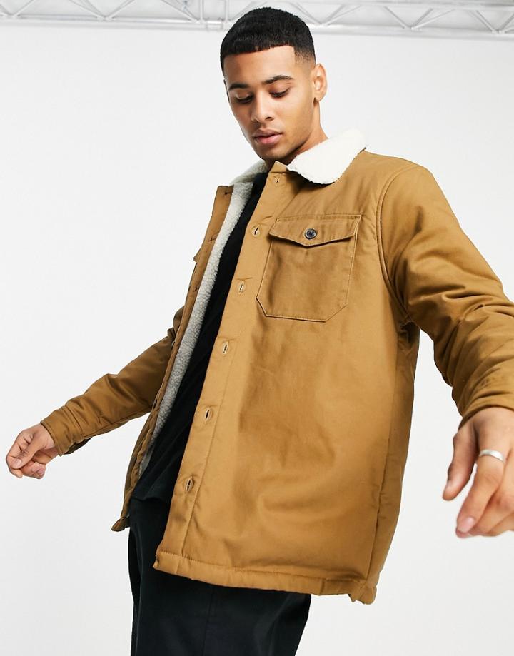 Threadbare Oversized Padded Jacket With Borg Collar In Camel-neutral