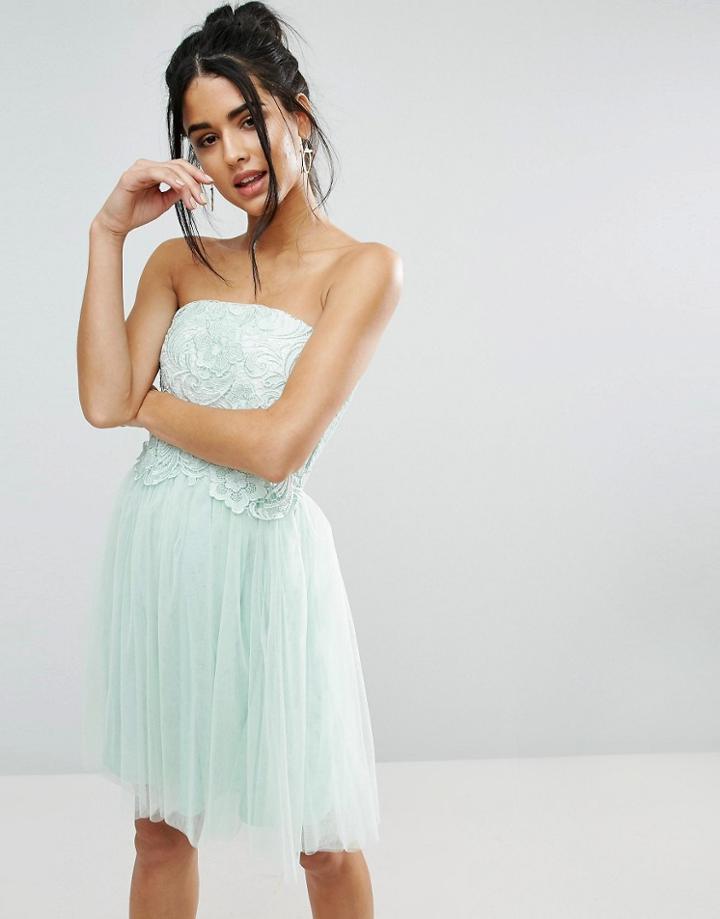 Little Mistress Lace Overlay Bandeau Dress - Blue