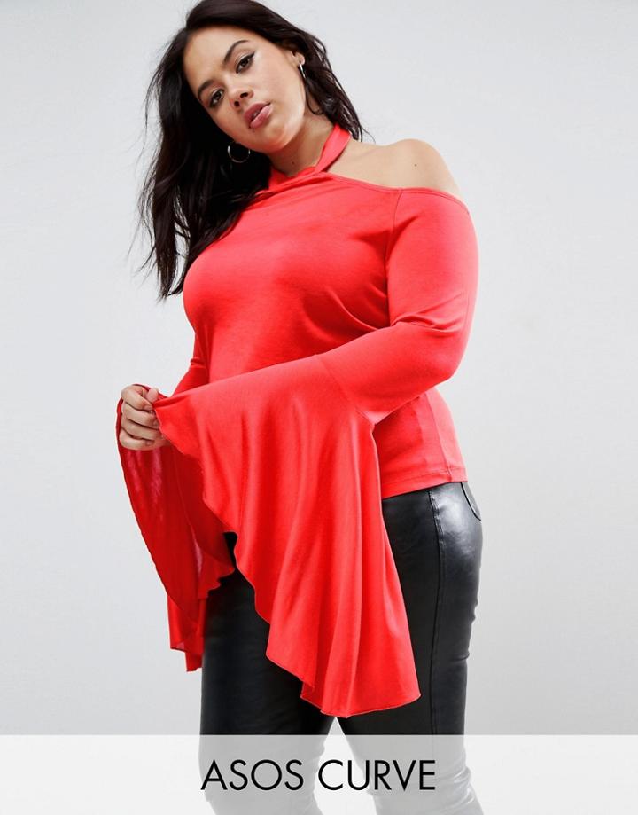 Asos Curve Top In Crepe With Pretty Drape Sleeves - Orange