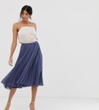 Asos Design Tall Pleated Midi Skirt - Blue