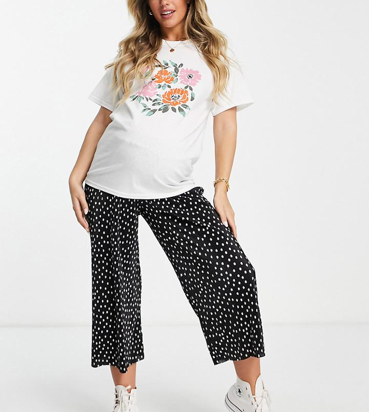 Asos Design Maternity Plisse Culotte Pants In Mono Spot-multi