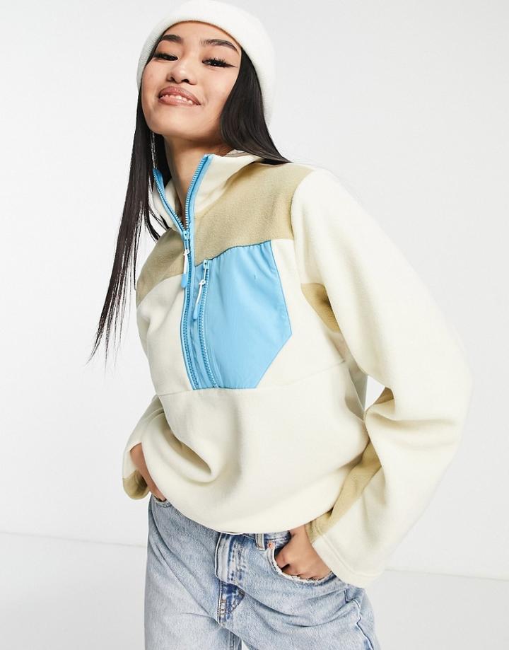 Monki Zip Fleece With Contrast Pocket In Beige-neutral