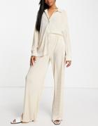 The Frolic Plisse Relaxed Straight Leg Pants In Oatmeal - Part Of A Set-white