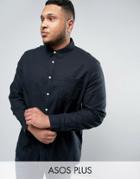 Asos Plus Regular Fit Slubby Viscose Shirt In Black - Black