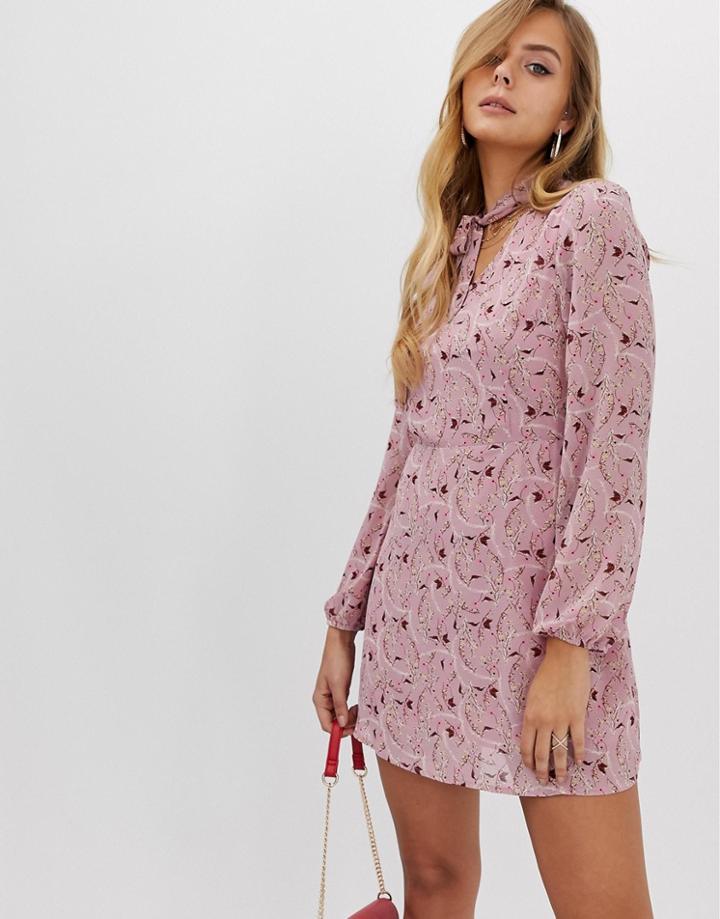 Boohoo Shift Dress With Pussybow In Pink Floral - Pink