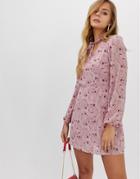 Boohoo Shift Dress With Pussybow In Pink Floral - Pink