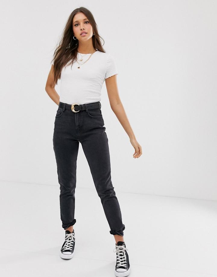 New Look Mom Jean In Washed Black - Black