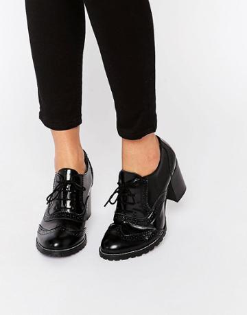 Park Lane Brogue Leather Mid Heeled Shoes - Black