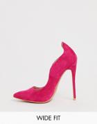 Lost Ink Wide Fit Abi Curved Topline Pointed Court Heeled Shoe In Fuschia - Pink