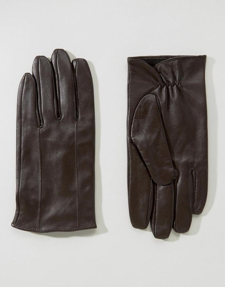 Barneys Leather Gloves In Brown - Brown