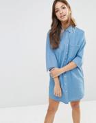 Pull & Bear Denim Shirt Dress - Lightblue