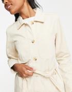 Miss Selfridge Tie Waist Denim Shacket In Stone-neutral