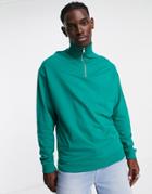 Asos Design Organic Oversized Lightweight Half Zip Sweatshirt In Green