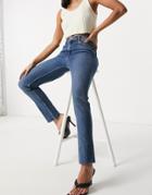 Asos Design Mid Rise Vintage 'skinny' Jeans In Dark Midwash-blues