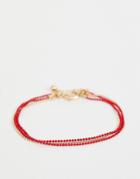 Asos Design Multirow Bracelet With Plaited Thread And Delicate Ball Chain In Gold - Gold