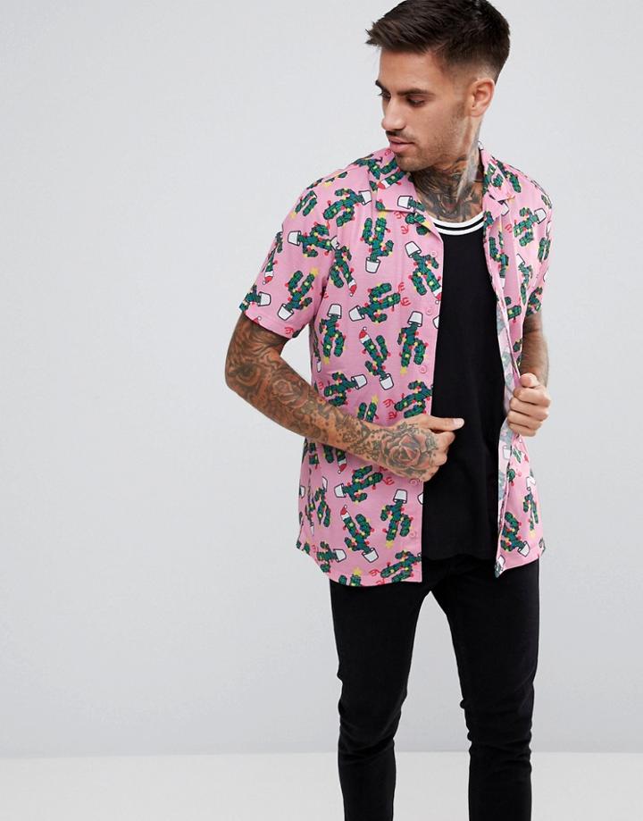 Ldn Dnm Holidays Cactus Short Sleeve Shirt - Pink
