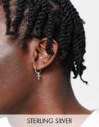 Asos Design Sterling Silver Hoop Earrings With Ankh In Silver