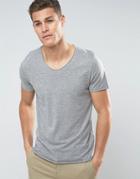 Selected Homme T-shirt With Raw Scoop Neck - Gray