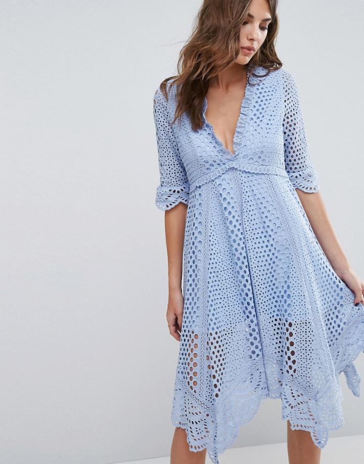 Foxiedox Periwinkle Eyelet Handkerchief Dress - Blue