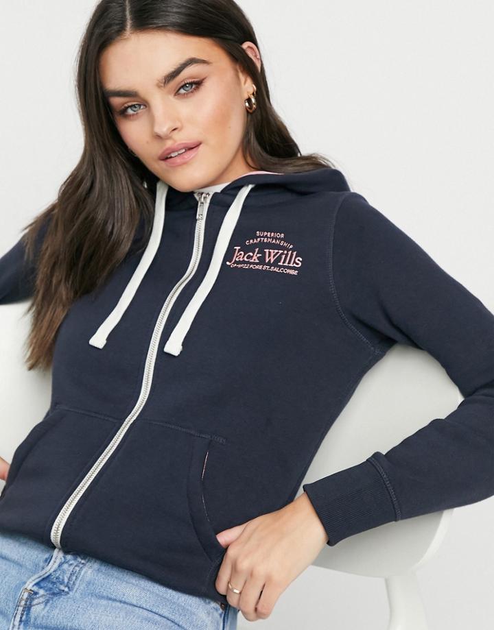 Jack Wills Susan Logo Zip Thru Hoodie In Navy-blues