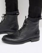 Asos Work Boots In Black Leather With Faux Shearling Lining - Black