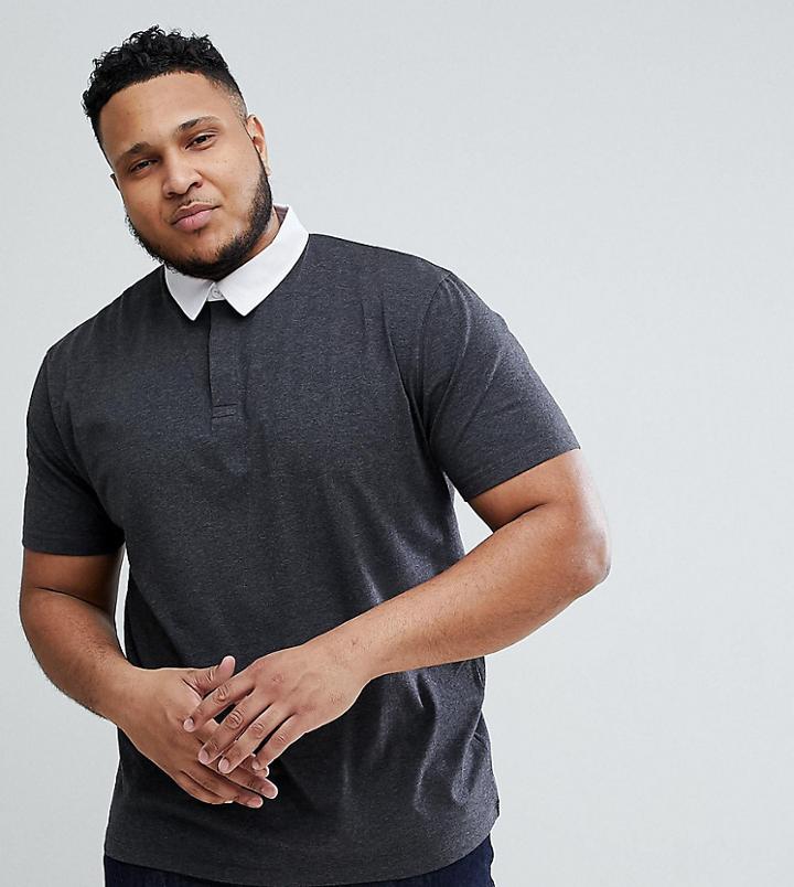Asos Plus Relaxed Rugby Polo Shirt In Charcoal Marl - Gray