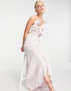 Little Mistress Ruffle Wrap Midaxi Satin Dress In Blush-pink