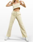 Asos Design Wide Leg Linen Pant In Sand - Part Of A Set-green