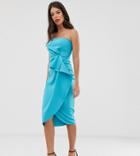 Asos Design Tall Tuck Detail Bandeau Midi Dress-blue