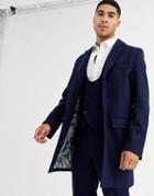 Harry Brown Premium Wool Blend Classic Overcoat-navy